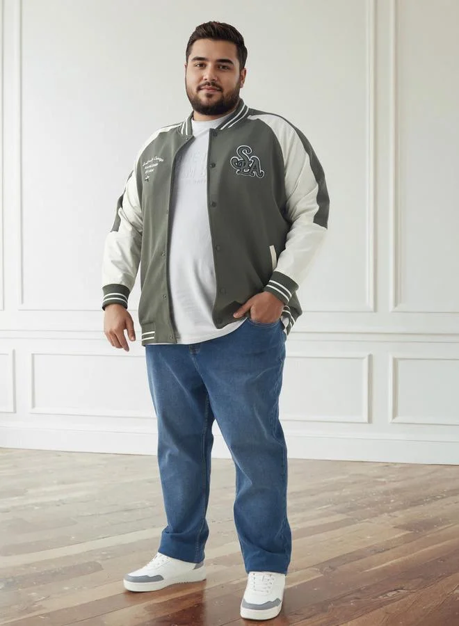 ماكسيم Men Plus Size Regular Fit Button Through Varsity Jacket